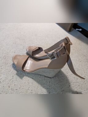 a new day Tan Espadrille Wedge Sandals with Ankle Buckle